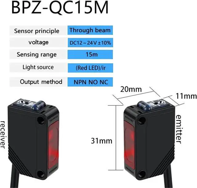 Alt view image 2 of 6 - 1pc E3Z Four Wire Output NPN PNP NO NC Optical SensorThrough Beam Detection Distance 10m-20m Switch Sensor(15M NPN NO NC)