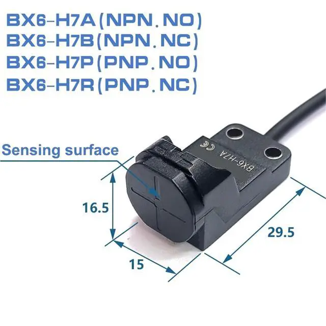 Alt view image 3 of 4 - 1pc Square Shielded Inductive Proximity Sensor 3-Wire 12V/24V Long Sensing Distance Metal Limit Switch Sensor(BX6-H7R)