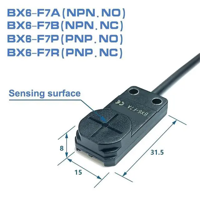 Alt view image 2 of 4 - 1pc Square Shielded Inductive Proximity Sensor 3-Wire 12V/24V Long Sensing Distance Metal Limit Switch Sensor(BX6-H7R)