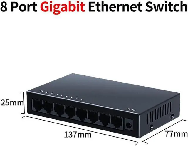 Alt view image 2 of 2 - Business Ethernet switches 8 Port Gigabit Ethernet Switch Hub Internet Splitter RJ45 LAN 1000Mbps Network Switcher 5V2A Metal 10Gbps Bandwidth