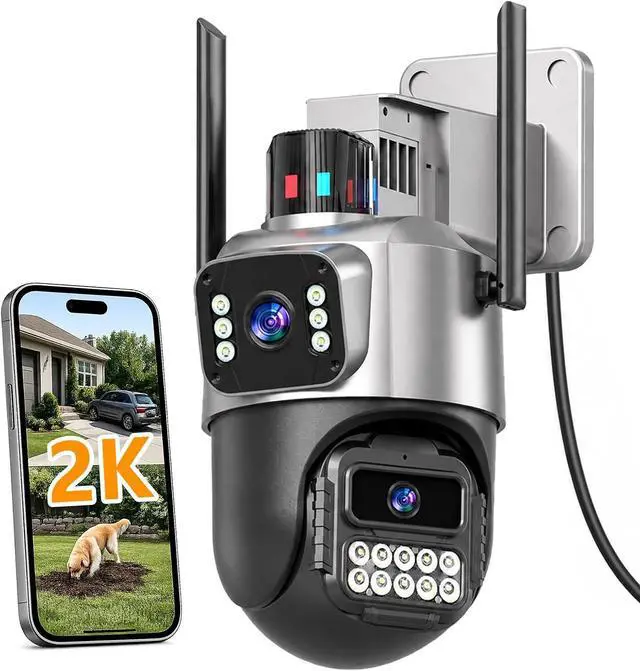 Main image of Cameras for Home Security, 6MP Dual Lens Outdoor Security Camera, 5GHz/2.4GHz WiFi, Auto Tracking, Color Night Vision, Plug-in Power, 2-Way Audio, IP66 Waterproof, SD/Cloud