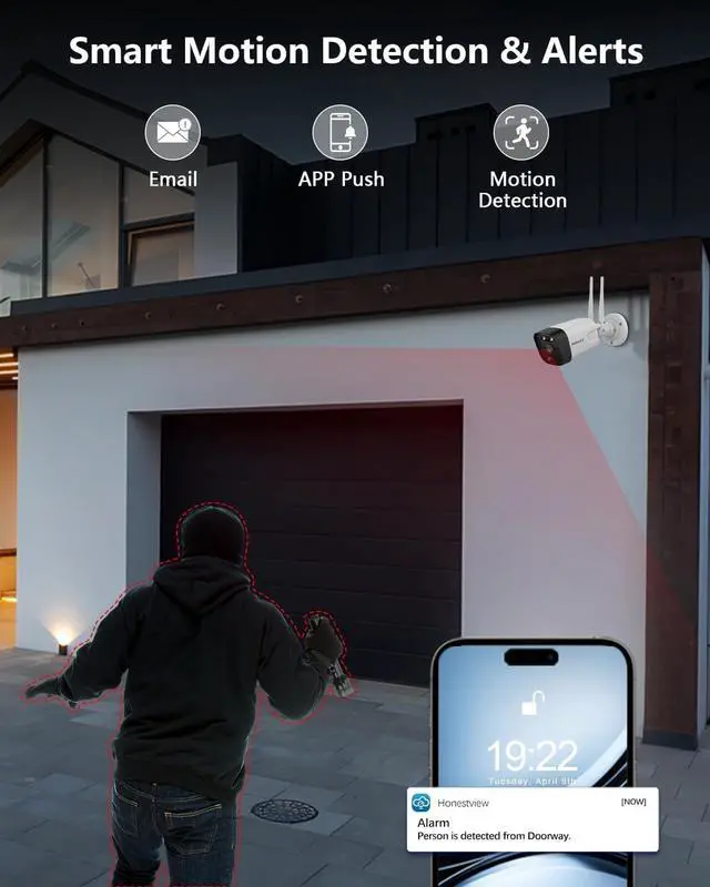 Alt view image 6 of 7 - (2026 Update) Wireless WiFi Outdoor Security Camera System with Dual Antenna Cameras, 55% Stronger Signal, 130° Wide Angle, 2-Way Audio, No Monthly Fee, Home NVR Security System