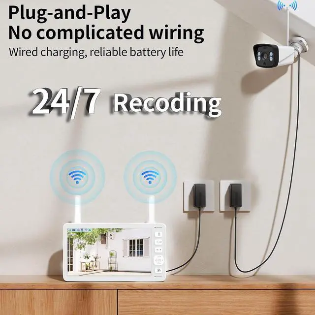 Alt view image 3 of 7 - VTimes 4Pcs Smart Home Security Camera System with Monitor,AI Human Dection