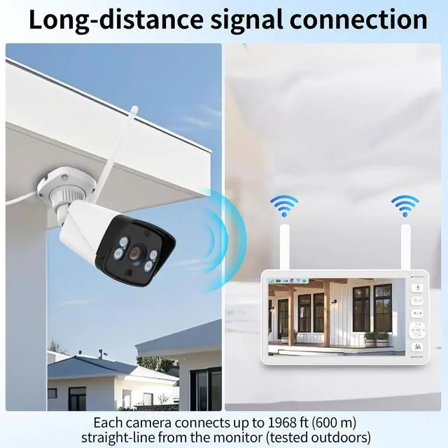 Alt view image 4 of 7 - VTimes 4Pcs Smart Home Security Camera System with Monitor,AI Human Dection
