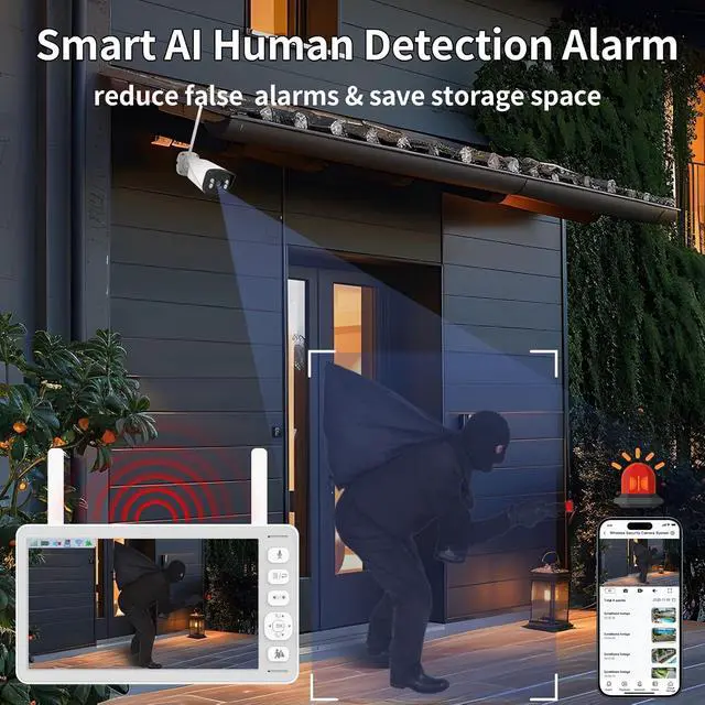 Alt view image 2 of 7 - VTimes 4Pcs Smart Home Security Camera System with Monitor,AI Human Dection