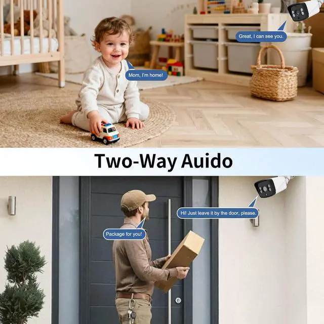 Alt view image 7 of 7 - VTimes 4Pcs Smart Home Security Camera System with Monitor,AI Human Dection