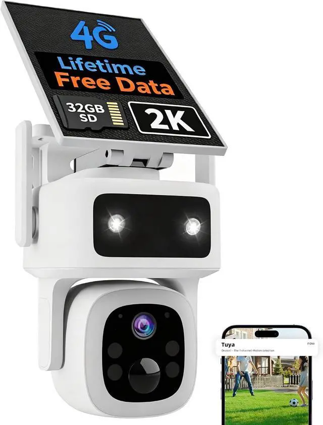 Main image of 4G LTE Solar Cellular Security Camera Outdoor Wireless, Lifetime Free Data & No Monthly Fee, No WiFi Needed, 360° PTZ, 2K Full Color Night Vision, Human Tracking, 2-Way Audio, 32GB SD Card, IP66