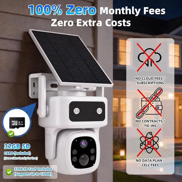 Alt view image 2 of 7 - 4G LTE Solar Cellular Security Camera Outdoor Wireless, Lifetime Free Data & No Monthly Fee, No WiFi Needed, 360° PTZ, 2K Full Color Night Vision, Human Tracking, 2-Way Audio, 32GB SD Card, IP66