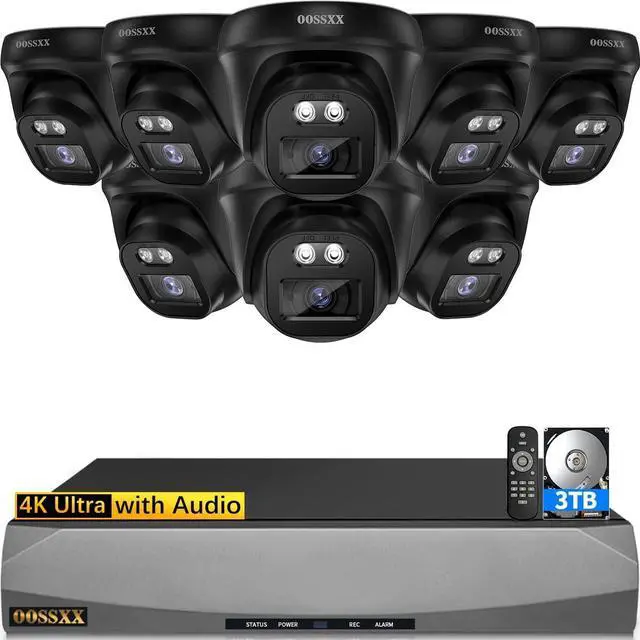 Main image of OOSSXX (2026 Update) 4K PoE Security Camera System, 8 Wired Dome Cameras with 130° Wide Angle, 8CH NVR with 3TB HDD, Built-in Mic, Remote Access via Free App, No Monthly Fee, 45 Days Recording