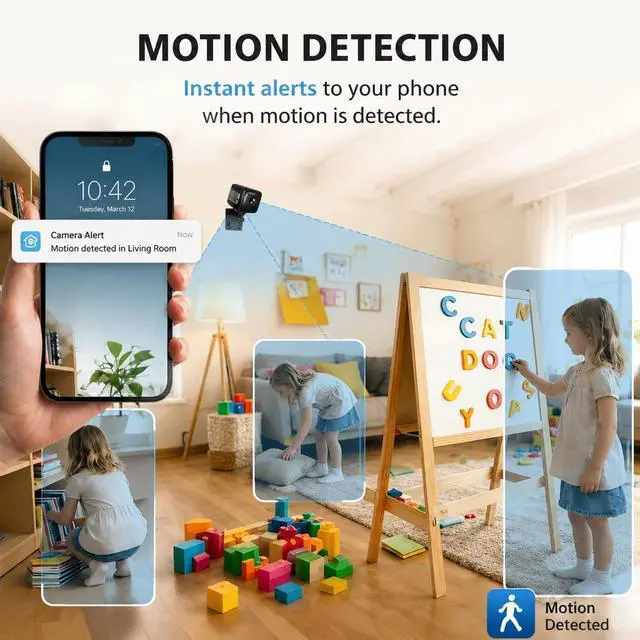Alt view image 4 of 7 - 2-Pack Mini Wireless Battery Cameras, 1080p Indoor Cam, Works with or Without Wi-Fi, 6-Hour Battery, AI Motion Detection, Night Vision for Home, Office, Baby and Pet Monitoring, Black
