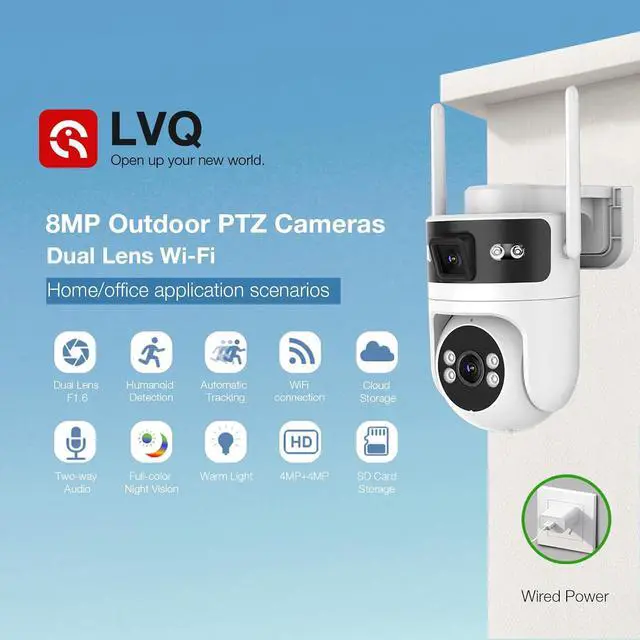 Alt view image 2 of 6 - 8MP Dual Lens WiFi Security Camera Outdoor, AOV 24/7 Recording Surveillance Cam, PTZ Outdoor Plug-in Camera for Home Security with Auto Tracking, APP Alarm, Night Vision, 5G/2.4G WiFi, IP65