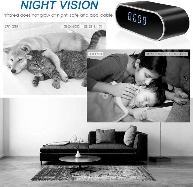 Alt view image 5 of 6 - Hidden Camera Clock 1080P WiFi Indoor Security Camera Clock with Night Vision/Motion Detection Wireless Nanny Cam Secret Cameras for Home Office Surveillance No Audio