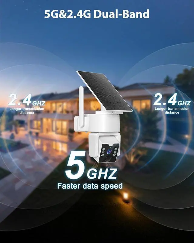 Alt view image 3 of 7 - 5G & 2.4G Wi-Fi Outdoor Camera Wireless,Solar Security Cameras Wireless Outdoor, 2K 360° PTZ Camera, Solar/Battery Powered, PIR Human Detection, Color Night Vision,Two-Way Voice Calling, Alexa