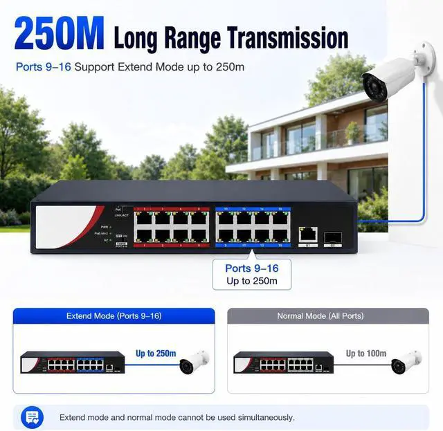 Alt view image 3 of 4 - DS-3E0318P-E/M (B) 16-Port Fast Ethernet PoE Switch Support 10/100M with 2-Port FE Network Uplink 802.3af/at Built-in DC48V Power Supply 820ft 250m Data Transmission