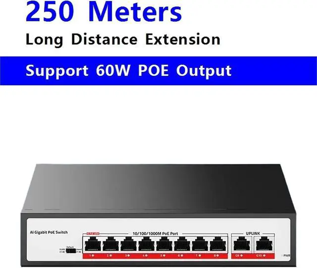 Alt view image 4 of 7 - Network Switch 10 Port Gigabit POE Switch 1000Mbps Active POE Network Switch 120W(AU Adapter)