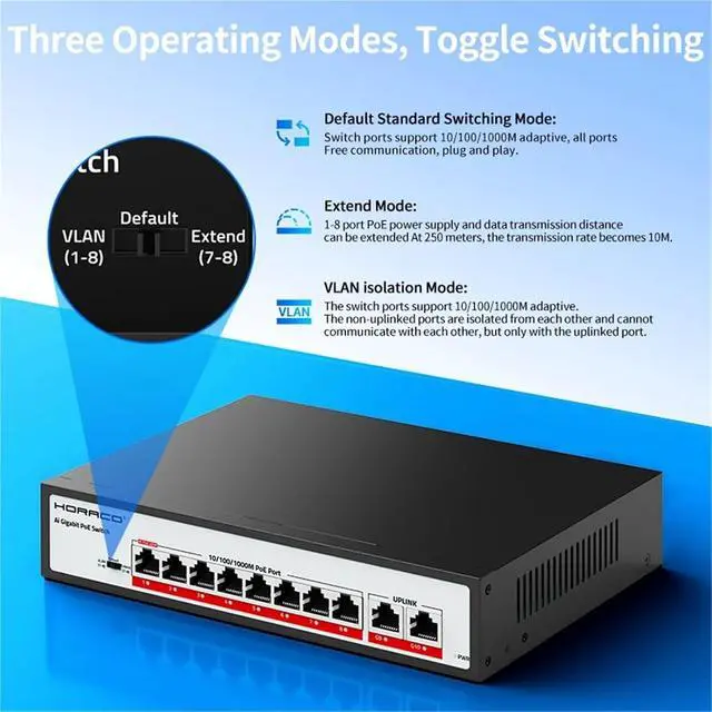 Alt view image 5 of 7 - Network Switch 10 Port Gigabit POE Switch 1000Mbps Active POE Network Switch 120W(AU Adapter)