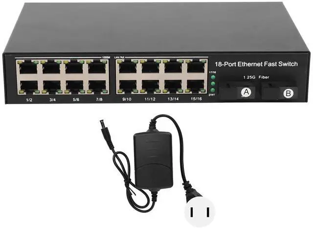 Main image of Cryfokt Ethernet Fiber Media Switch, 100V to 240V,2 Optical Ports 16 Electrical Ports 1000Mbps with SCport Tx1310nm Rx1550nm, for Fast Ethernet Network Up to 25km (US Plug)