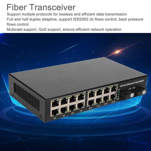 Alt view image 2 of 7 - Cryfokt Ethernet Fiber Media Switch, 100V to 240V,2 Optical Ports 16 Electrical Ports 1000Mbps with SCport Tx1310nm Rx1550nm, for Fast Ethernet Network Up to 25km (US Plug)