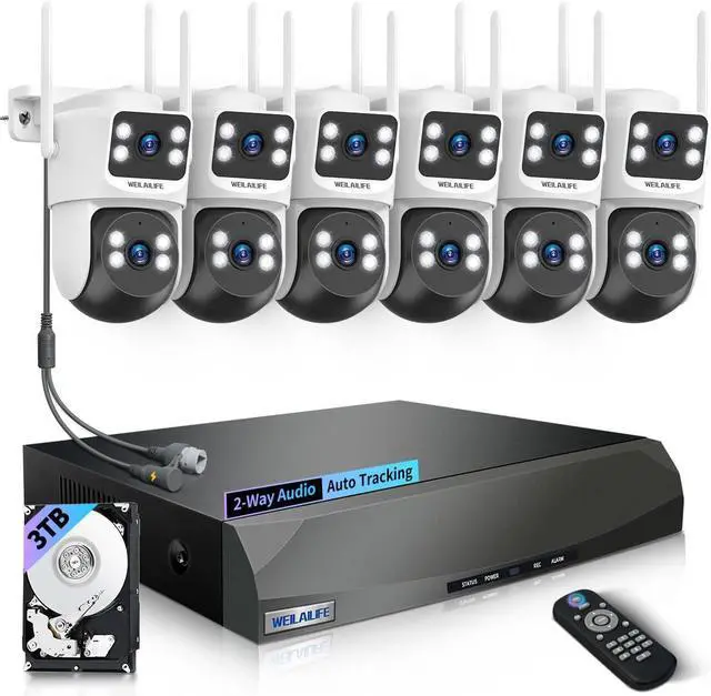 Main image of 2-Way Audio & 360° View 4MP PTZ Security Cameras Wireless Outdoor, WiFi Home Surveillance System, Outside Wireless Security Systems, Surveillance DVR Kits