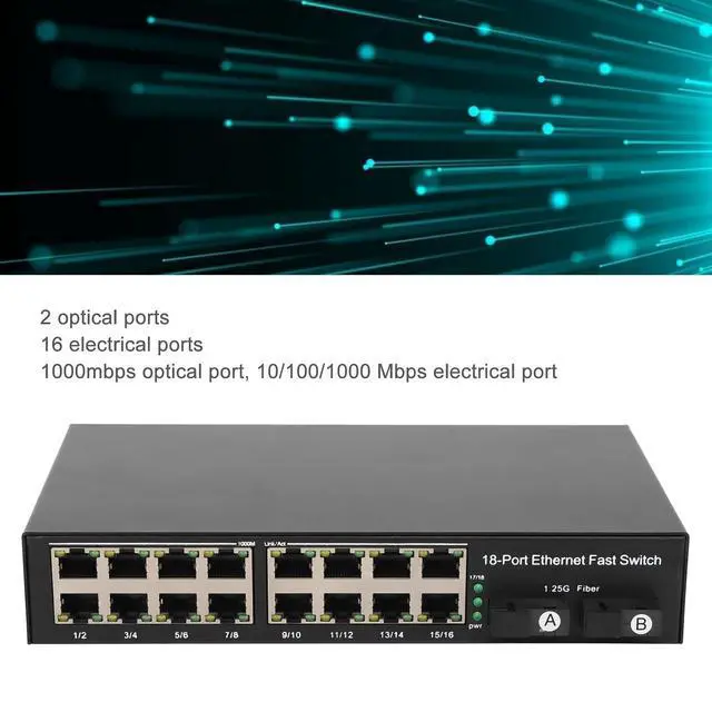 Alt view image 3 of 7 - Cryfokt Ethernet Fiber Media Switch, 100V to 240V,2 Optical Ports 16 Electrical Ports 1000Mbps with SCport Tx1310nm Rx1550nm, for Fast Ethernet Network Up to 25km (US Plug)