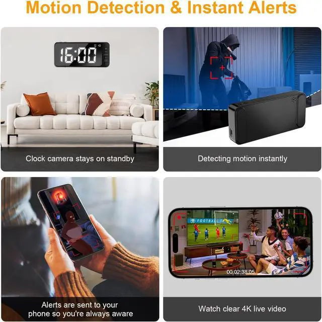 Alt view image 2 of 6 - Magnetic Hidden Camera Clock - WiFi Wireless 4K HD Nanny Cam with Wide-Angle 150°, Clear Night Vision & Smart Motion Detection, Indoor Hidden Camera for Home Security, Office, Pet, App Remote Control