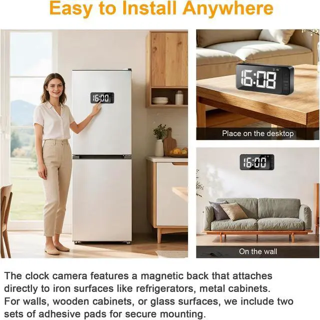 Alt view image 3 of 6 - Magnetic Hidden Camera Clock - WiFi Wireless 4K HD Nanny Cam with Wide-Angle 150°, Clear Night Vision & Smart Motion Detection, Indoor Hidden Camera for Home Security, Office, Pet, App Remote Control