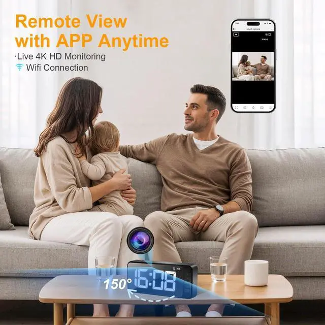 Main image of Magnetic Hidden Camera Clock - WiFi Wireless 4K HD Nanny Cam with Wide-Angle 150°, Clear Night Vision & Smart Motion Detection, Indoor Hidden Camera for Home Security, Office, Pet, App Remote Control