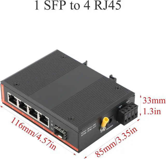 Alt view image 2 of 7 - 2PCS Industrial Network Switch Gigabit Ethernet Fiber Optic Converter - 1SFP to 4 RJ45, with 1Pair SFP Moudle-SC 3KM, 10/100/1000M, IP40, Din Rail Mount