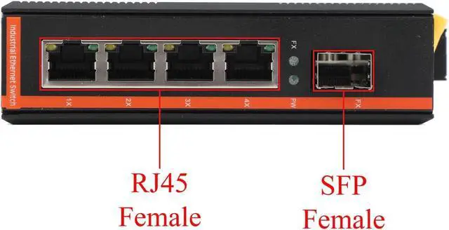 Alt view image 4 of 7 - 2PCS Industrial Network Switch Gigabit Ethernet Fiber Optic Converter - 1SFP to 4 RJ45, with 1Pair SFP Moudle-SC 3KM, 10/100/1000M, IP40, Din Rail Mount