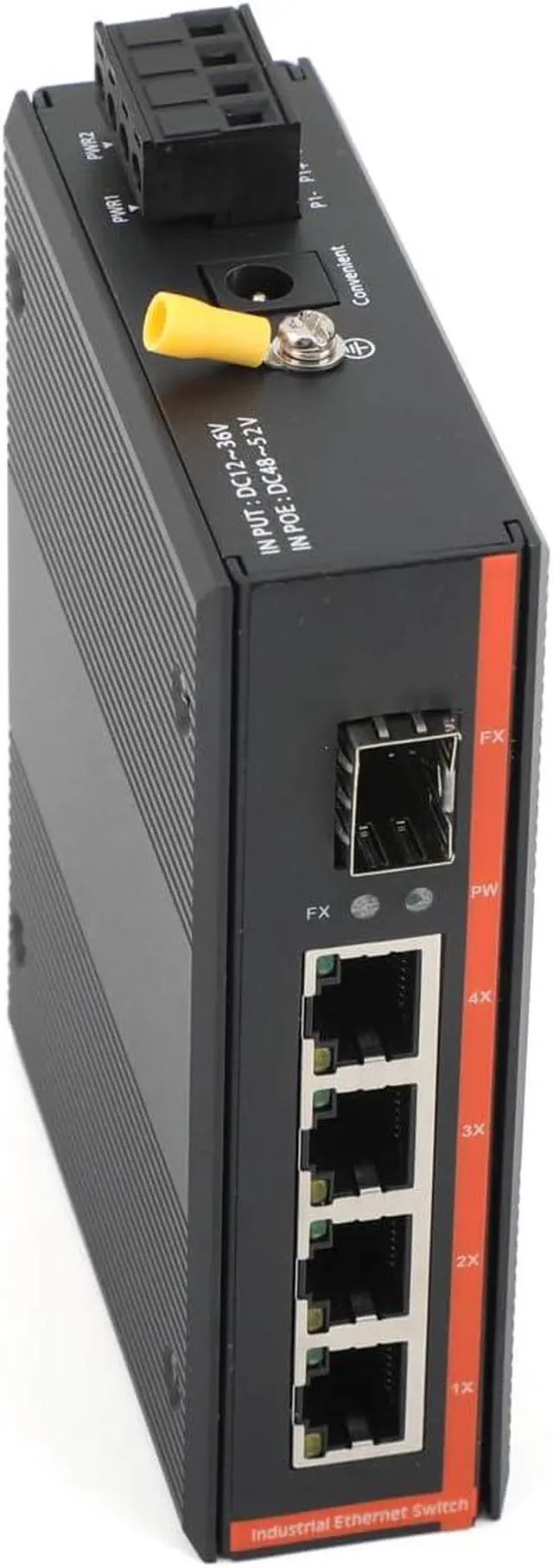 Alt view image 5 of 7 - 2PCS Industrial Network Switch Gigabit Ethernet Fiber Optic Converter - 1SFP to 4 RJ45, with 1Pair SFP Moudle-SC 3KM, 10/100/1000M, IP40, Din Rail Mount