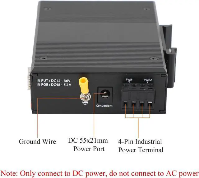 Alt view image 7 of 7 - 2PCS Industrial Network Switch Gigabit Ethernet Fiber Optic Converter - 1SFP to 4 RJ45, with 1Pair SFP Moudle-SC 3KM, 10/100/1000M, IP40, Din Rail Mount