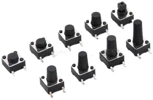 Main image of 90Pcs 6 * 6 SMD-4 Tact Switch Tactile Push Button 6X6X4.3mm 6X6X5 6X6X6 6X6X7 6X6X7.3 6X6X8 6X6X9 6X6X10 6X6X12MM Switch Kit