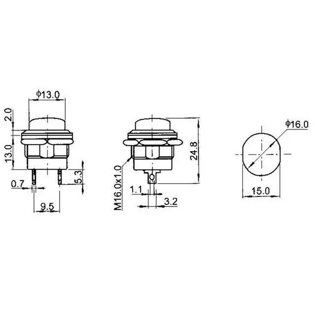 Alt view image 6 of 6 - 12pcs R13-507 Momentary SPST NO Red Round Cap Push Button Switch AC 6A/125V 3A/250V 6color(12PCS RED)
