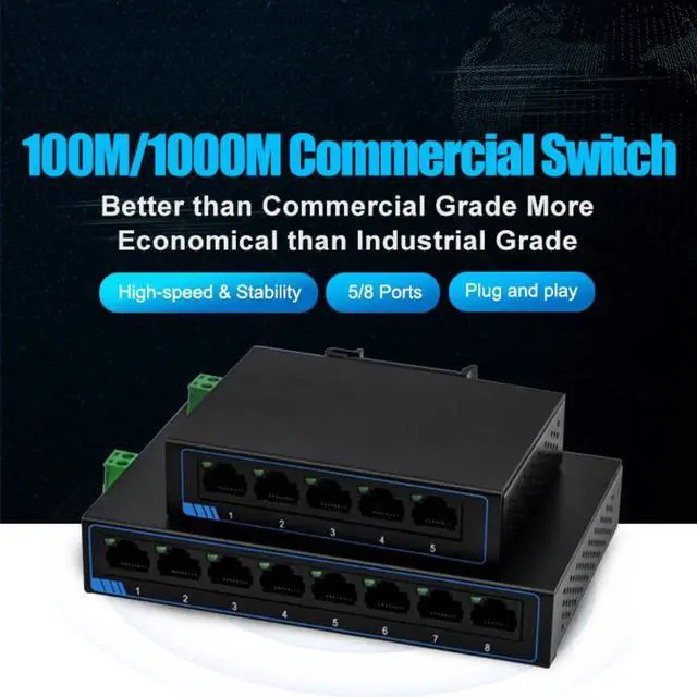 Alt view image 2 of 6 - 5 Ports 10/100M Adaptive Ethernet Network Switch Supports DC or Terminal Power Supply USR-SF1005