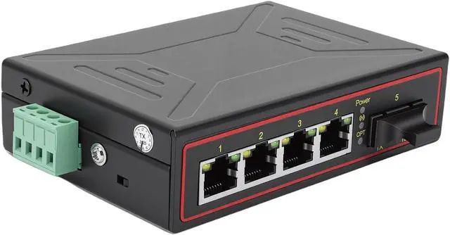 Alt view image 3 of 7 - Denash Ethernet Fiber Media Converter 1 Optical Port 4 Ethernet Ports 10M 100M Din Rail Mount Switch for Long Distance Data Transmission
