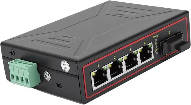 Alt view image 7 of 7 - Denash Ethernet Fiber Media Converter 1 Optical Port 4 Ethernet Ports 10M 100M Din Rail Mount Switch for Long Distance Data Transmission
