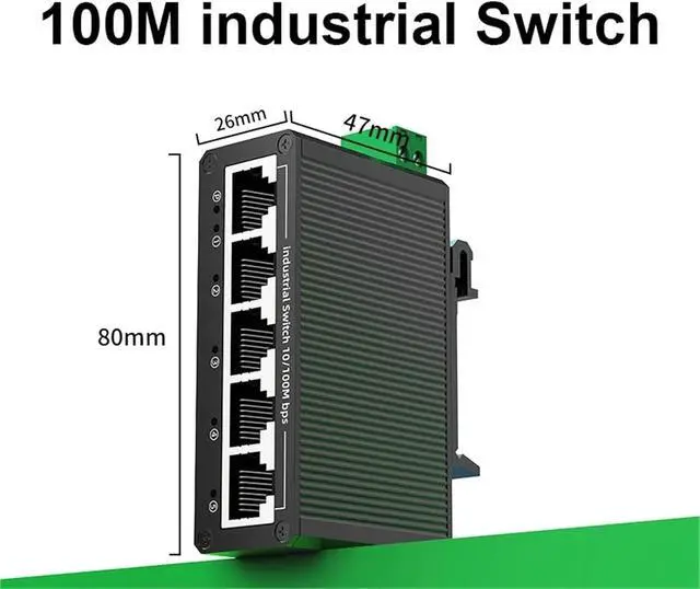 Alt view image 2 of 7 - 5 Port 100Mbps Industrial Switch 10/100M Mini Industry Ethernet Network Switch DIN Rail Mounted and Play