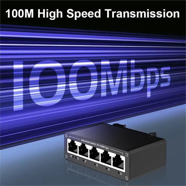 Alt view image 3 of 7 - 5 Port 100Mbps Industrial Switch 10/100M Mini Industry Ethernet Network Switch DIN Rail Mounted and Play