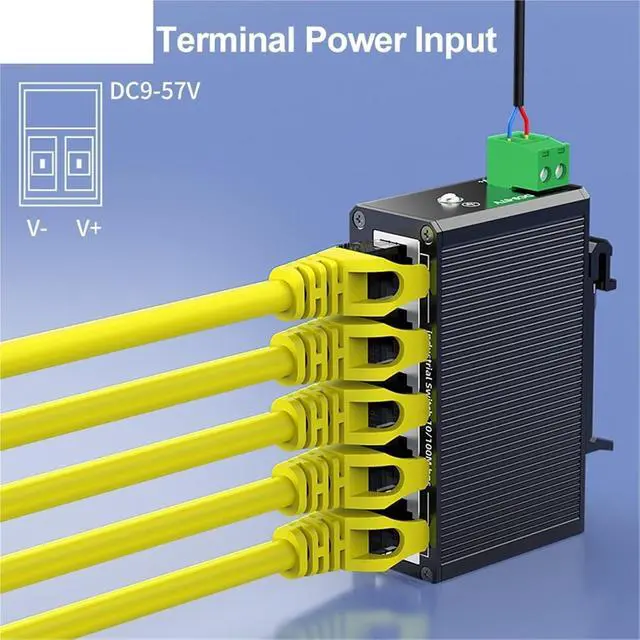Alt view image 4 of 7 - 5 Port 100Mbps Industrial Switch 10/100M Mini Industry Ethernet Network Switch DIN Rail Mounted and Play