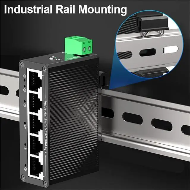 Alt view image 5 of 7 - 5 Port 100Mbps Industrial Switch 10/100M Mini Industry Ethernet Network Switch DIN Rail Mounted and Play