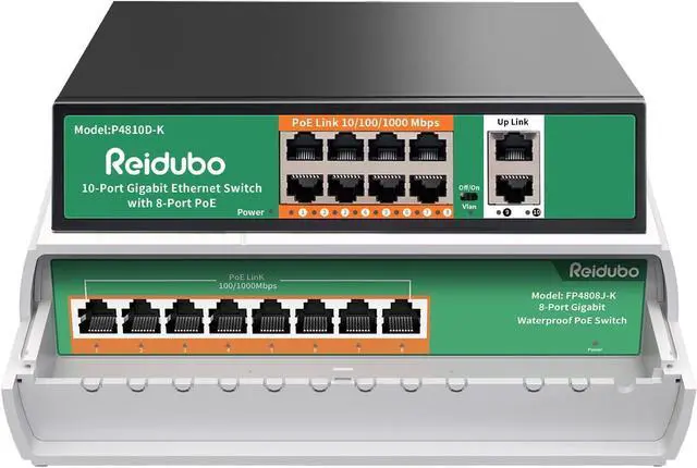 Main image of 8 Port Gigabit PoE Switch with 2 Gigabit Uplink & 8 Port Outdoor Gigabit PoE Switch, Unmanaged, 120W, Plug & Play