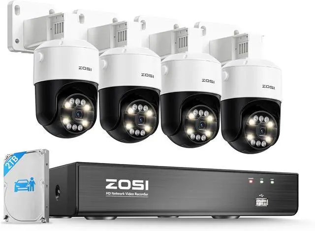 Main image of ZOSI 4K 8CH PoE Security Camera System, 4Pack PoE IP Cameras Outdoor with Person/Vehicle Detection, Color Night Vision, Auto Tracking, 2-Way Talk, Spotlight Alarm, 8CH NVR 2TB HDD for 24/7 Recording