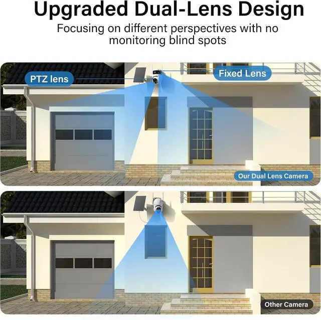 Alt view image 2 of 7 - 4G LTE Cellular Solar Security Camera Wireless Outdoor: Dual-Lens Cámara, Pan and Tilt, 360° Live View, with SIM Card and 32GB SD Card, No WiFi, 2K Color Night Vision, 2 Way Talk, PIR Motion