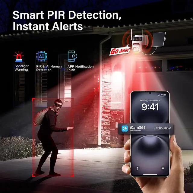 Alt view image 6 of 7 - 4G LTE Cellular Solar Security Camera Wireless Outdoor: Dual-Lens Cámara, Pan and Tilt, 360° Live View, with SIM Card and 32GB SD Card, No WiFi, 2K Color Night Vision, 2 Way Talk, PIR Motion