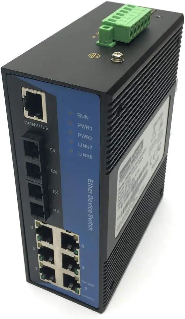 Alt view image 2 of 2 - COMMFRONT Industrial 8-Port Managed Ethernet Switch/Redundant-Ring Fiber Optic Converter, Multi-Mode, SC Connectors, 4X RJ45 Ethernet Ports, 2X Fiber Ports