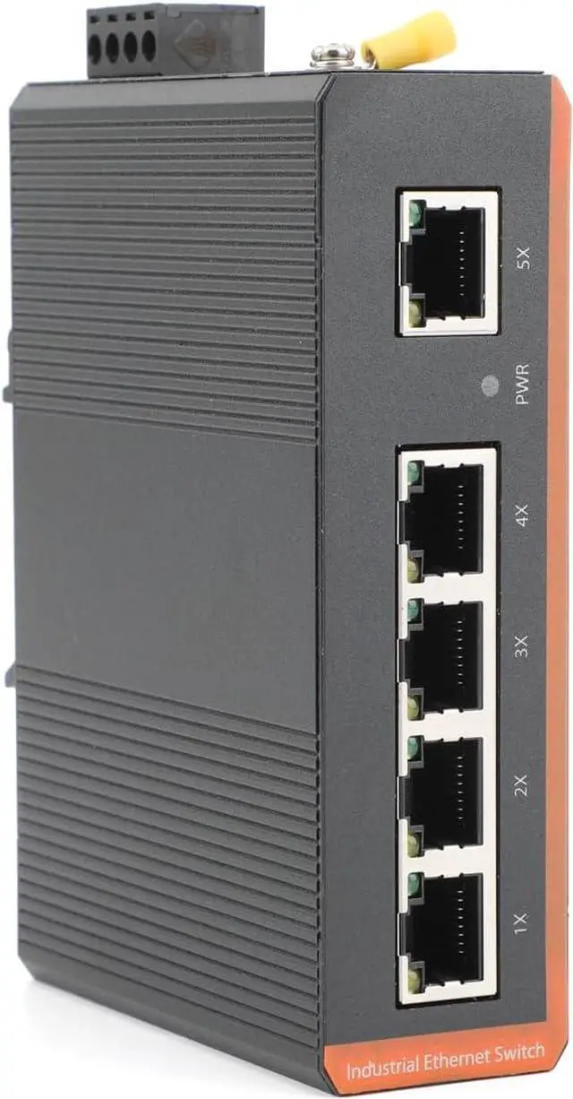 Main image of Industrial Network Switch 5-Port Gigabit Ethernet Converter 1000Mbps, Plug & Play, IP40, Din Rail Mount