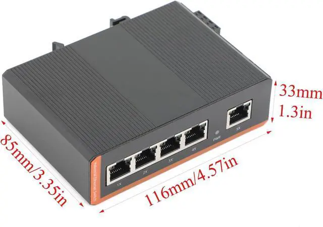 Alt view image 4 of 7 - Industrial Network Switch 5-Port Gigabit Ethernet Converter 1000Mbps, Plug & Play, IP40, Din Rail Mount