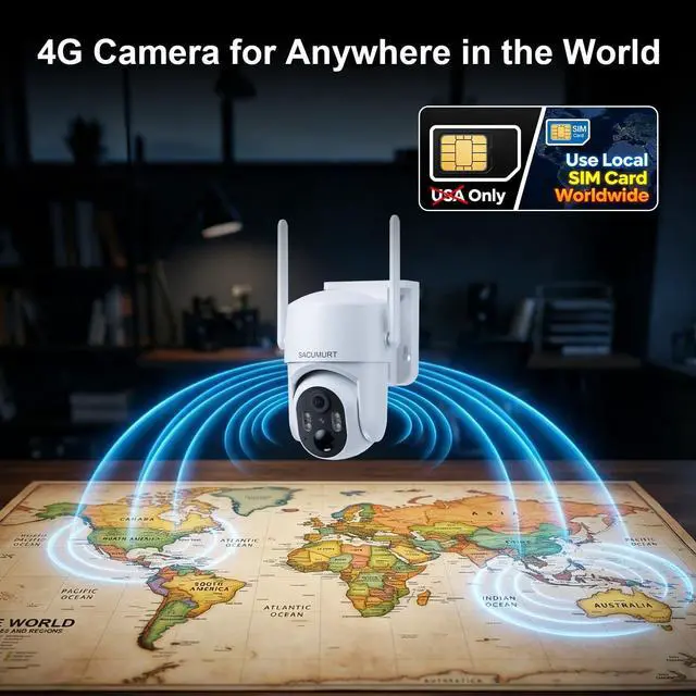 Alt view image 2 of 7 - Global 4G LTE Cellular Security Cameras Wireless Outdoor, No WiFi Security Camera, Solar Cameras Outdoor Wireless, Human Detection, 360 PTZ, 2K HD Color Night Vision, IP66 Waterproof