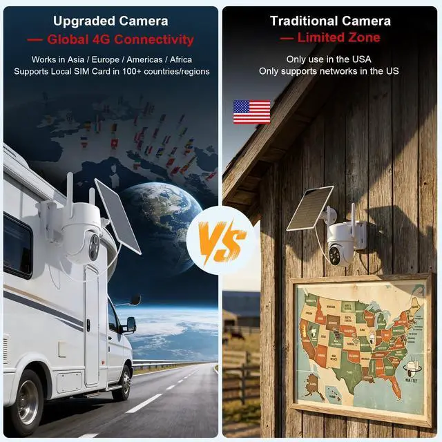 Alt view image 3 of 7 - Global 4G LTE Cellular Security Cameras Wireless Outdoor, No WiFi Security Camera, Solar Cameras Outdoor Wireless, Human Detection, 360 PTZ, 2K HD Color Night Vision, IP66 Waterproof