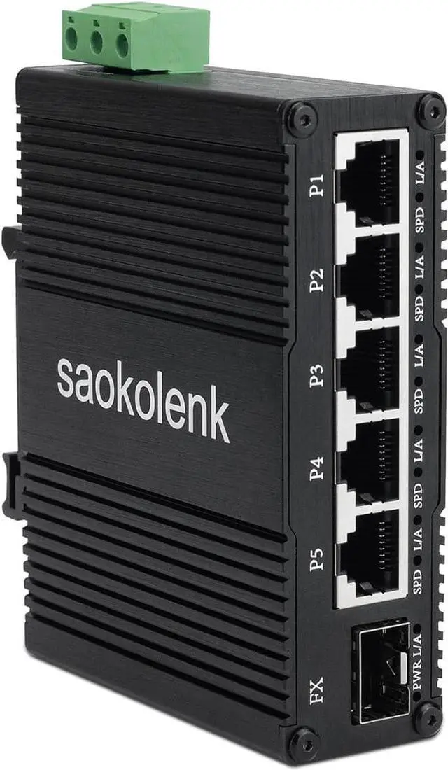 Main image of Industrial Unmanaged 5 Ports Gigabit Ethernet Switch with 1 SFP Switch Din Rail 85-250V AC Network Fiber Switch Wall Mount 5 RJ45 1 SFP 1000M Switch 10/100/1000Mbps